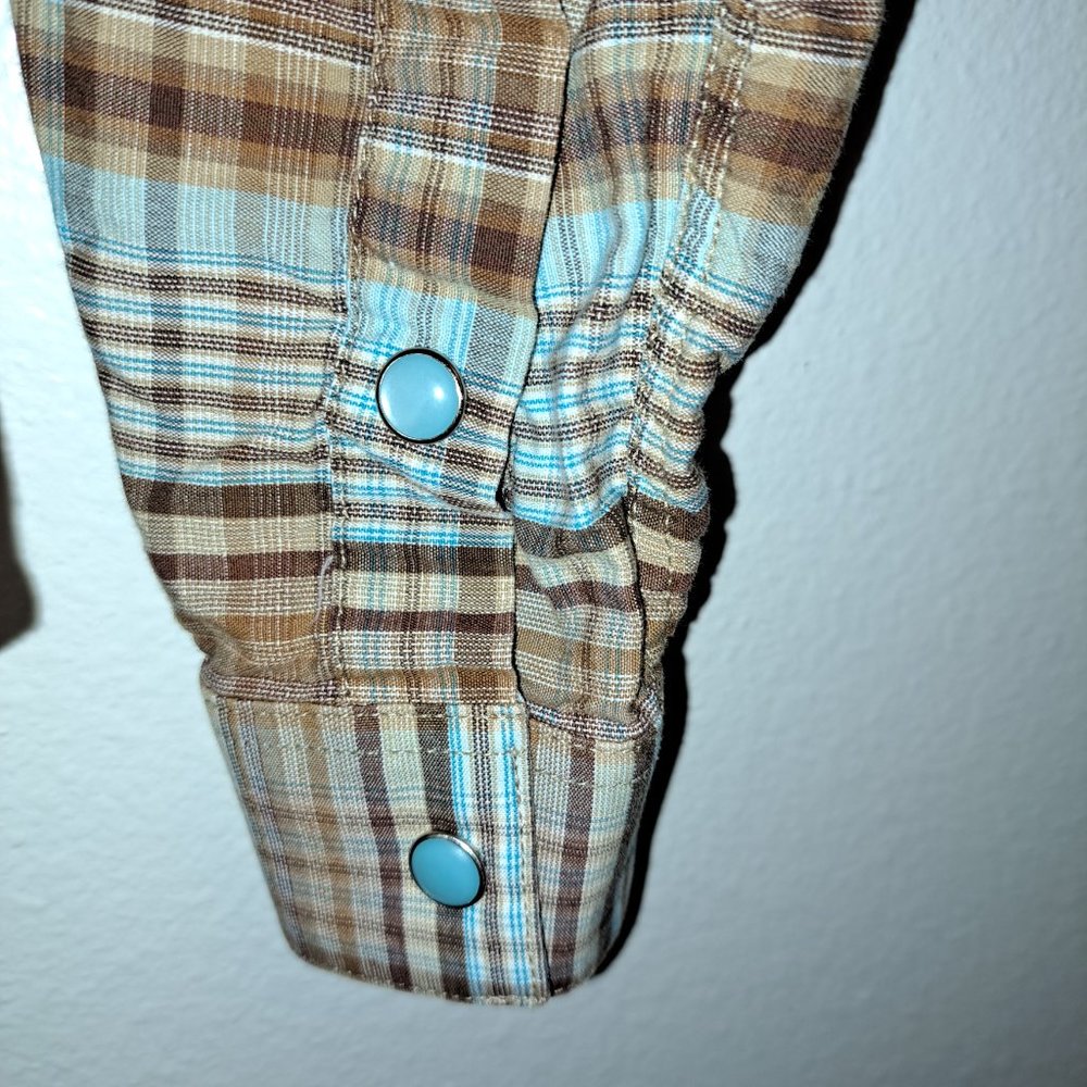 ROUGH STOCK~PANHANDLE SLIM~WOMEN'S PEARL SNAP~PLAID WESTERN SHIRT W/STUDS~M - Picture 2 of 13